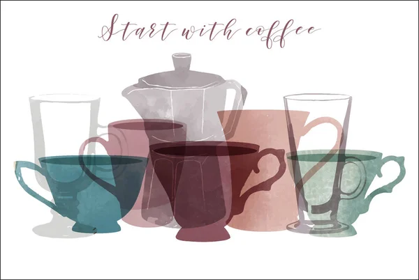 コーヒーと元素の水彩ベクトル図 — ストックベクタ