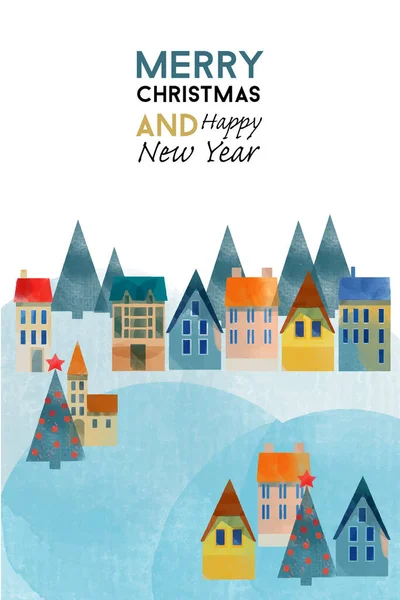 Mutlu Noeller ve mutlu yıllar kartı. Suluboya kış vektörü arkaplanı