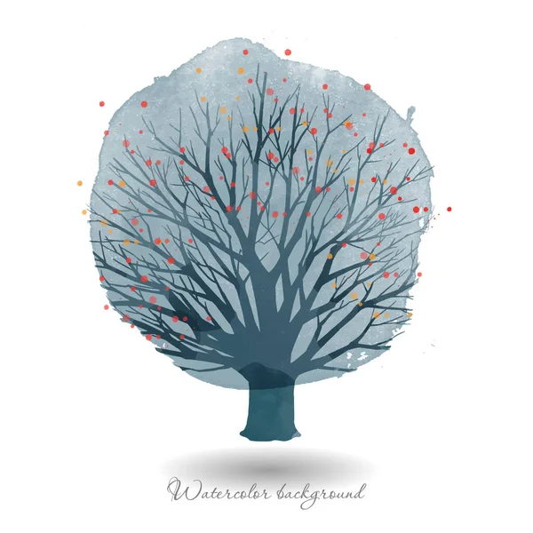 Winter Aquarell Vektorbaum — Stockvektor