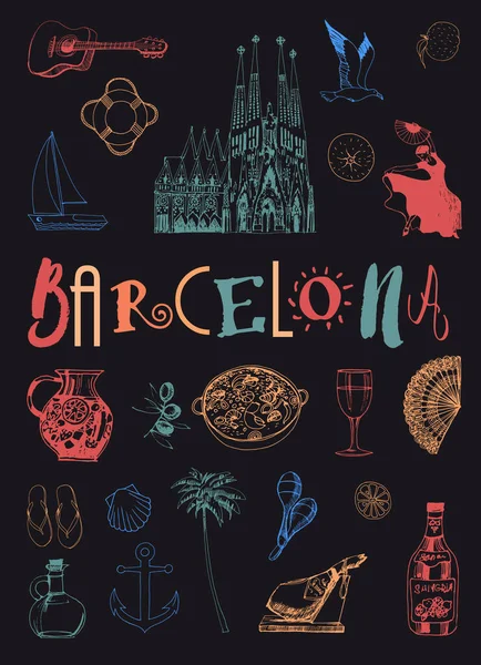 Affiche Ville Barcelone Ensemble Repères Vectoriels — Image vectorielle