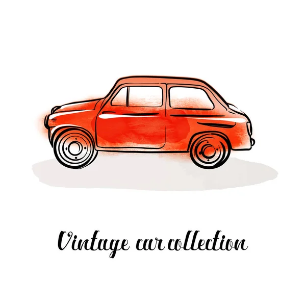 Vintage Vector Car Collection Watercolor Sketch Illustration — Stock Vector