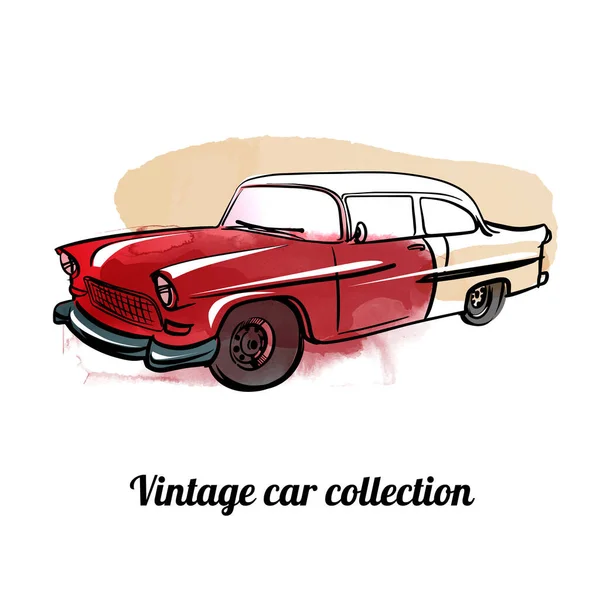 Vintage Colección Coches Vector Acuarela Ilustración Bocetos — Vector de stock