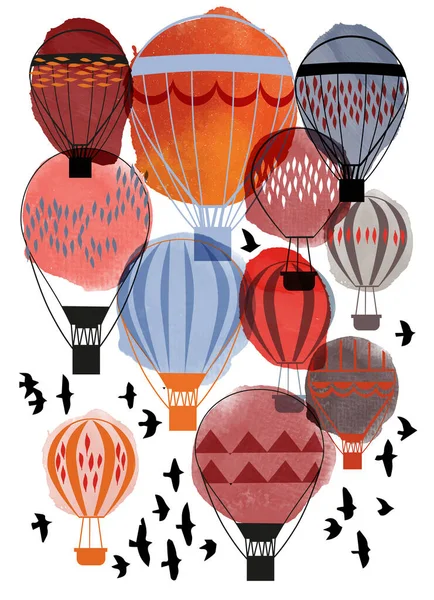 Paesaggio Urbano Autunnale Con Airbaloons Acquerello Ans Skech Illustrazione — Vettoriale Stock