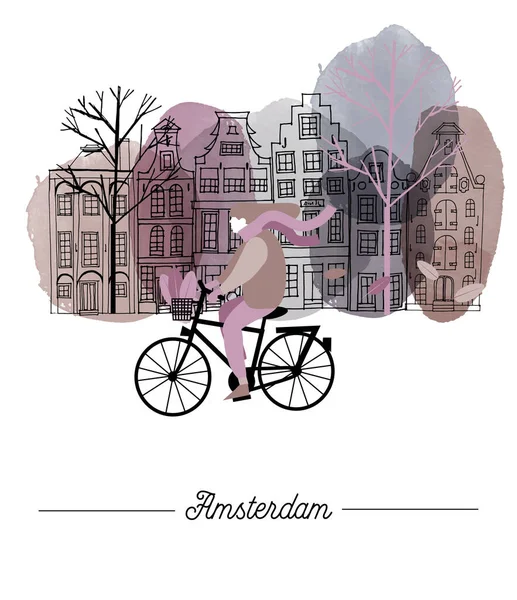 Paysage Urbain Amsterdam Aquarelle Illustration Vectorielle — Image vectorielle