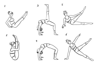 yoga asanası vektör el çizimi. 