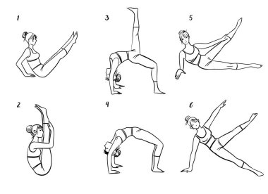 yoga asanası vektör el çizimi. 