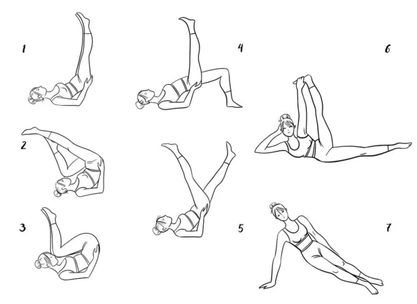 Yoga Asanas Vecteur Illustration Dessinée Main — Image vectorielle