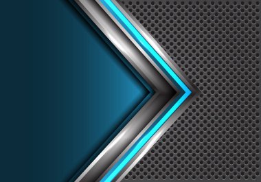 Mavi gümüş ok boş yer üstünde gri daire kafes tasarım modern futuristik arka plan vektör çizim ile.