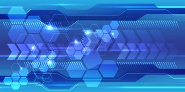 Soyut Mavi altıgen Çokgen çizgi ışık teknoloji tasarım modern futuristik arka plan vektör çizim.