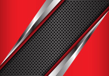 Soyut gri daire kafes içinde kırmızı gümüş üçgen tasarım modern futuristik arka plan vektör çizim.