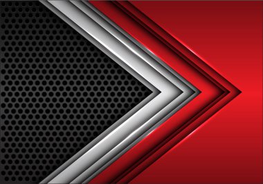 Koyu gri daire kafes tasarım modern futuristik arka plan vektör çizim üzerinde kırmızı gümüş ok.