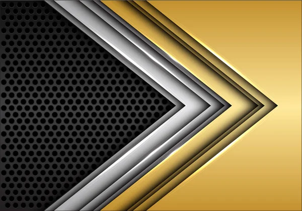 Abstract gold silver arrow on dark gray circle mesh design modern futuristic background vector illustration.