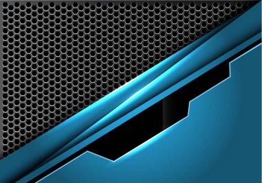 Soyut Mavi Siyah çizgi plaka üzerinde gümüş altıgen kafes tasarım modern futuristik arka plan doku vektör çizim.