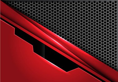 Soyut kırmızı siyah çizgi plaka üzerinde gümüş altıgen kafes tasarım modern futuristik arka plan doku vektör çizim.