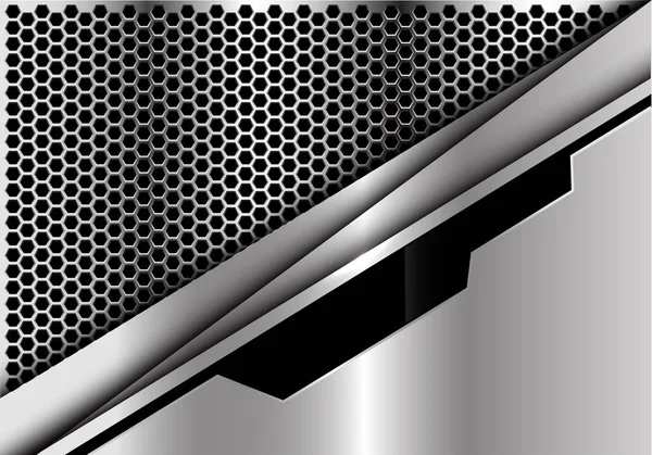 Abstraktní Stříbrná Deska Černá Linie Šestihranné Pletivo Design Moderní Futuristické — Stockový vektor