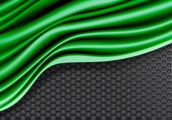 Зеленая Ткань Волна Накладывается Темно Серую Сетку Шестиугольника Дизайн Современного — стоковый вектор