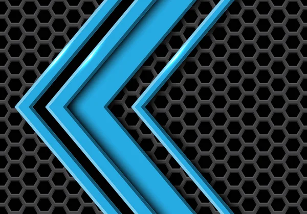 Abstrakt Blå Pilen Överlappning Hexagon Mesh Design Modern Futuristisk Bakgrund — Stock vektor