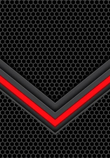 Flecha Luz Vermelha Abstrata Design Malha Hexágono Cinza Escuro Tecnologia — Vetor de Stock