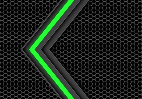 Абстрактная Стрелка Зеленого Света Темном Шестиугольнике Дизайна Современной Футуристической Технологии — стоковый вектор