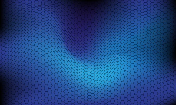 Abstrait Noir Ligne Hexagone Maille Vague Sur Fond Bleu Texture — Image vectorielle