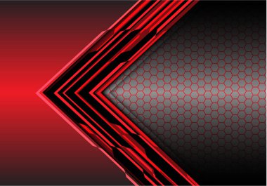 Kırmızı ok ışık dijital metalik yönünü gri tasarım modern futuristik arka plan vektör çizim altıgen mesh ile soyut.
