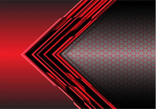 Flecha Roja Abstracta Luz Digital Dirección Metálica Con Malla Hexágono — Vector de stock