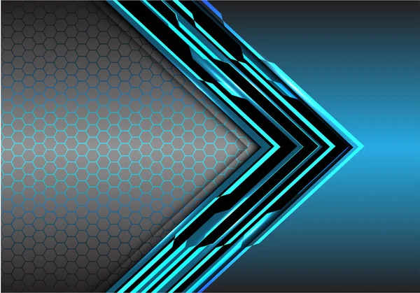 Flèche Bleue Abstraite Direction Métallique Numérique Avec Maille Hexagonale Sur — Image vectorielle