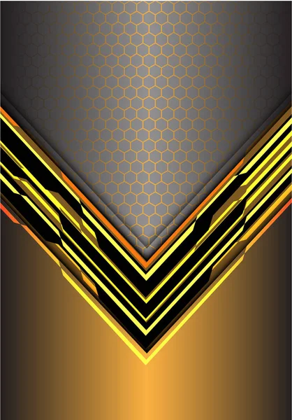 Flèche Jaune Abstraite Direction Métallique Numérique Avec Maille Hexagonale Sur — Image vectorielle