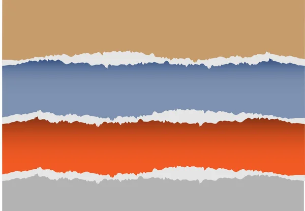 Realista Marrón Azul Naranja Gris Papel Rasgado Superposición Fondo Vector — Archivo Imágenes Vectoriales
