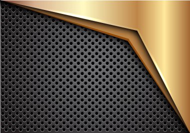 Altın ok koyu gri metalik daire kafes tasarım modern futuristik arka plan vektör çizim üzerinde.