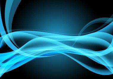 Siyah arka plan vektör çizim üzerinde dalga soyut mavi ışık eğrisi.