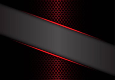 Soyut gri afiş kırmızı metalik hatta karanlık metal daire kafes tasarım modern lüks fütüristik arka plan vektör çizim.