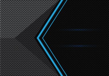 Gri siyah daire kafes 3d tasarım modern futuristik arka plan vektör çizim üzerinde mavi ışık ok.