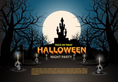 Mutlu Halloween gece parti kutlama Festivali tasarım poster vektör arka plan illüstrasyon.