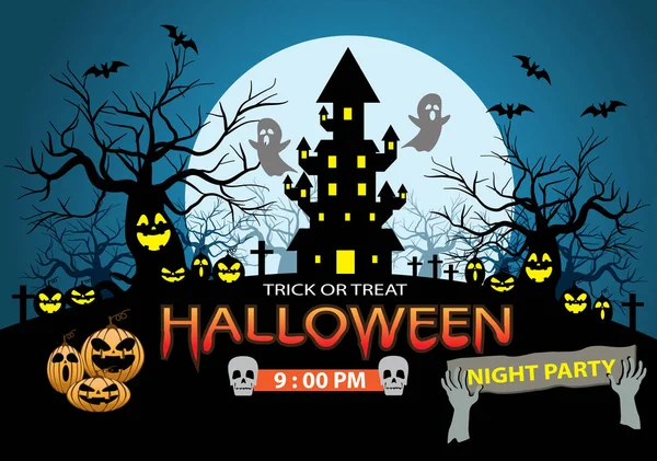 Happy Halloween Nacht Partij Holiday Celebration Blauw Ontwerp Poster Vectorillustratie — Stockvector