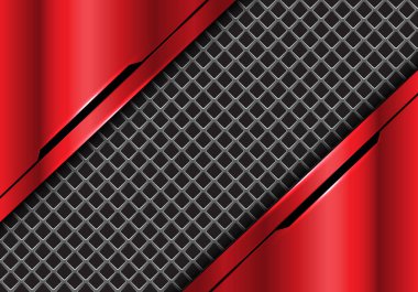 Soyut gri kare kafes içinde kırmızı metalik fütüristik tasarımı modern teknoloji arka plan vektör çizim.