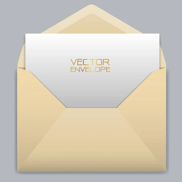 Realistic Yellow Envelope White Card Grey Background Vector Illustration — Stock Vector