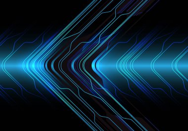 Soyut Mavi çizgi devre ışık ok yönünü üzerinde siyah tasarımı modern fütüristik teknoloji vektör arka plan illüstrasyon.