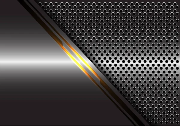 Abstract yellow light line energy on grey metal with circle mesh design modern futuristic technology background vector illustration.