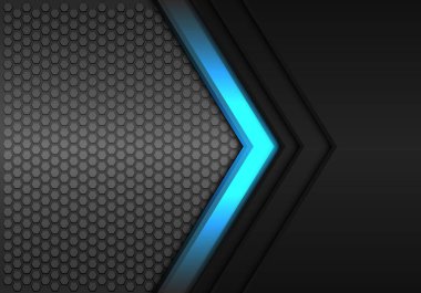 Soyut mavi güç ok yönünü altıgen kafes tasarım modern futuristik arka plan vektör çizim ile Metalik Siyah.