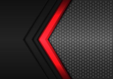 Soyut kırmızı güç ok yönünü altıgen kafes tasarım modern futuristik arka plan vektör çizim ile Metalik Siyah.