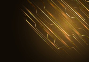 Soyut altın çizgi devre siyah boş alanı tasarım modern fütüristik teknoloji arka plan vektör çizim ile ışık.