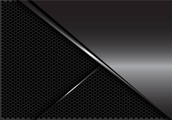 抽象有光泽的灰色金属银线在黑暗六边形网格设计现代豪华未来派背景向量例证 — 图库矢量图片