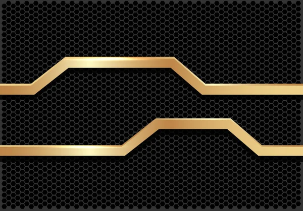 Abstrakt Gold Linie Polygon Banner Auf Dunkelgrauen Sechseck Mesh Design — Stockvektor