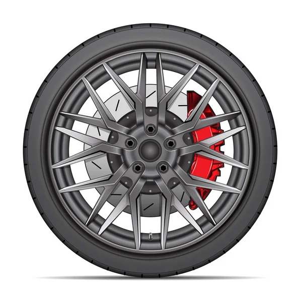 Aleación Realista Rueda Con Neumático Radial Disco Ruptura Para Coche — Archivo Imágenes Vectoriales