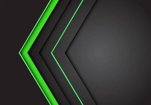 抽象的な緑の光ネオン矢印の方向ダークグレーの空白のスペースの設計現代未来的な背景ベクトルイラスト — ストックベクタ