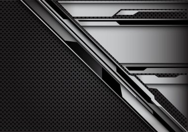 Koyu gri daire örgü tasarım modern fütüristik teknoloji arka plan vektör illüstrasyon soyut çelik siber desen.