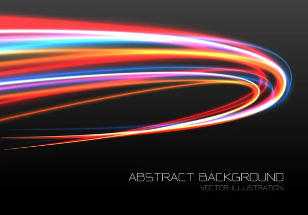 Abstrakte Farbe Licht Schnelle Geschwindigkeit Kurve Bewegung Auf Schwarzer Technologie — Stockvektor