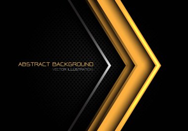 Metin tasarımı modern fütüristik arka plan vektör illüstrasyon ile koyu gri daire örgü üzerinde soyut sarı gümüş ok yönü.