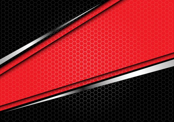 Abstrato Banner Linha Prata Vermelha Preto Hexágono Malha Padrão Design —  Vetores de Stock